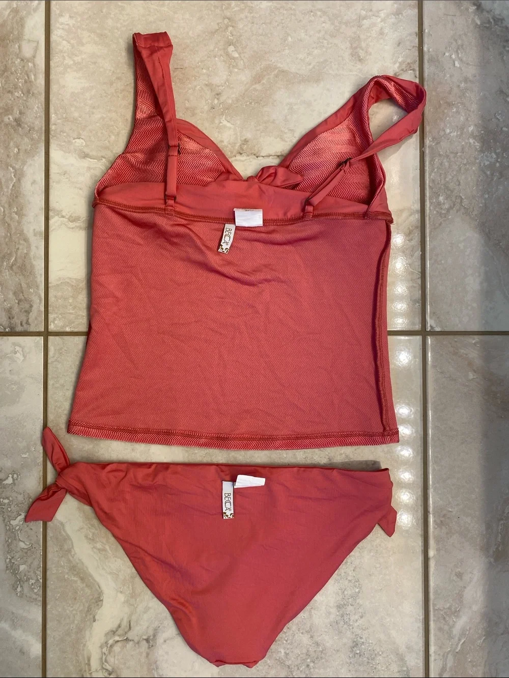 BECCA Coral Pink Tankini and Tie-Side Bikini Bottoms